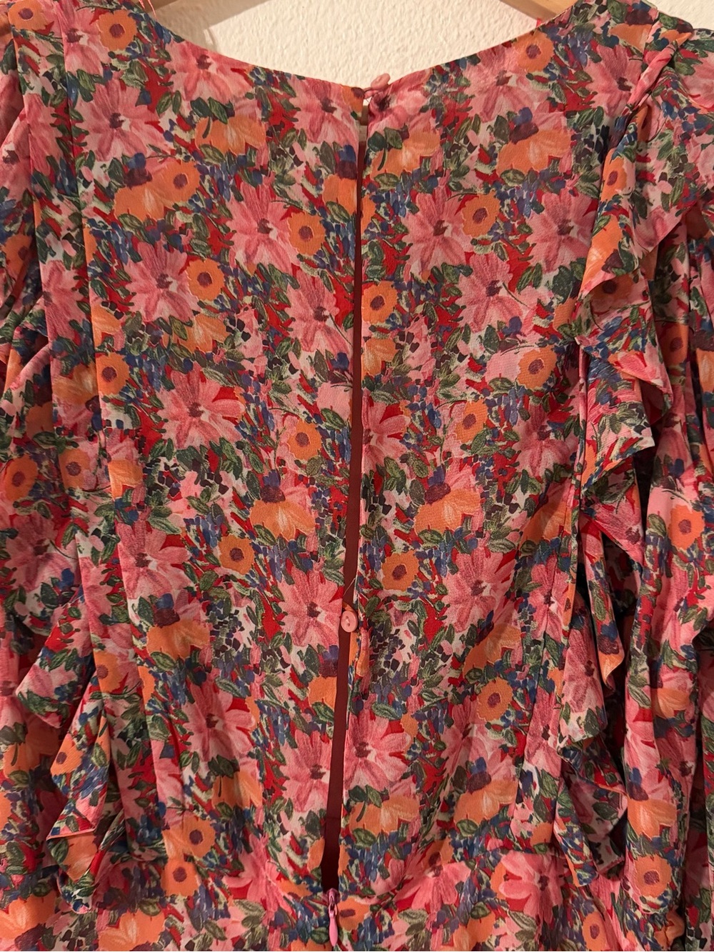 Zara Floral Frilled Draped Dress Bloggers Favorite Size Large - Picture 7 of 10